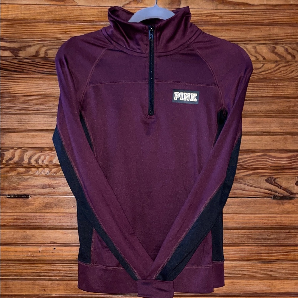 PINK Victoria's Secret Maroon and Black Quarter Zip-Up